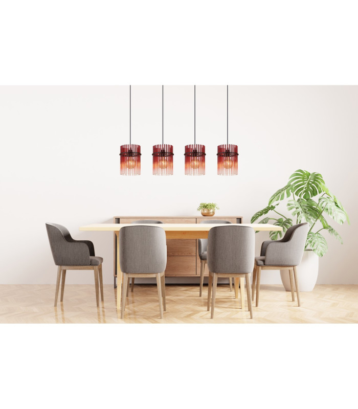 Gorley Bar Pendant Ceiling Light Matt Black Blackberry Glass Shade 4x E27-9