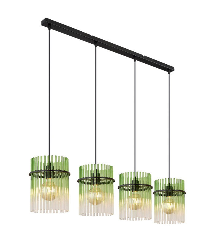 Gorley Bar Pendant Ceiling Light Matt Black Green Glass Shade 4x E27-1