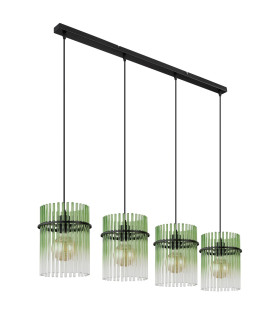 Gorley Bar Pendant Ceiling Light Matt Black Green Glass Shade 4x E27-2