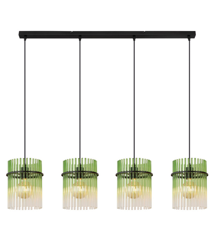 Gorley Bar Pendant Ceiling Light Matt Black Green Glass Shade 4x E27-3