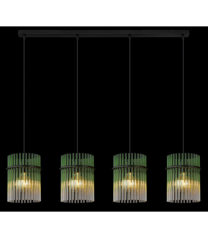 Gorley Bar Pendant Ceiling Light Matt Black Green Glass Shade 4x E27-5