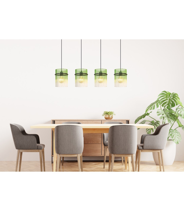Gorley Bar Pendant Ceiling Light Matt Black Green Glass Shade 4x E27-9