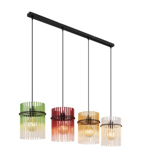 Gorley Bar Pendant Ceiling Light Matt Black Rods Multicolour Glass Shade 4x E27-1