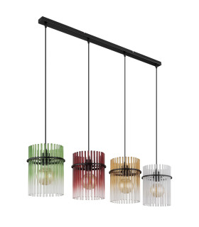 Gorley Bar Pendant Ceiling Light Matt Black Rods Multicolour Glass Shade 4x E27-2