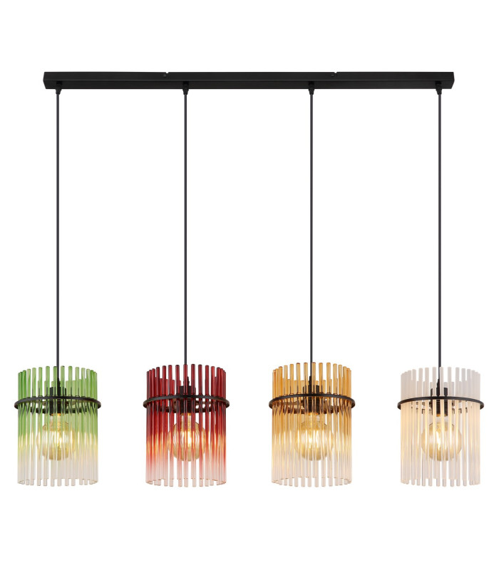 Gorley Bar Pendant Ceiling Light Matt Black Rods Multicolour Glass Shade 4x E27-3