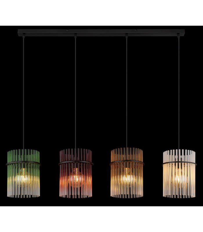 Gorley Bar Pendant Ceiling Light Matt Black Rods Multicolour Glass Shade 4x E27-5