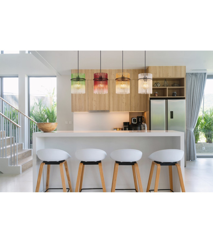 Gorley Bar Pendant Ceiling Light Matt Black Rods Multicolour Glass Shade 4x E27-9