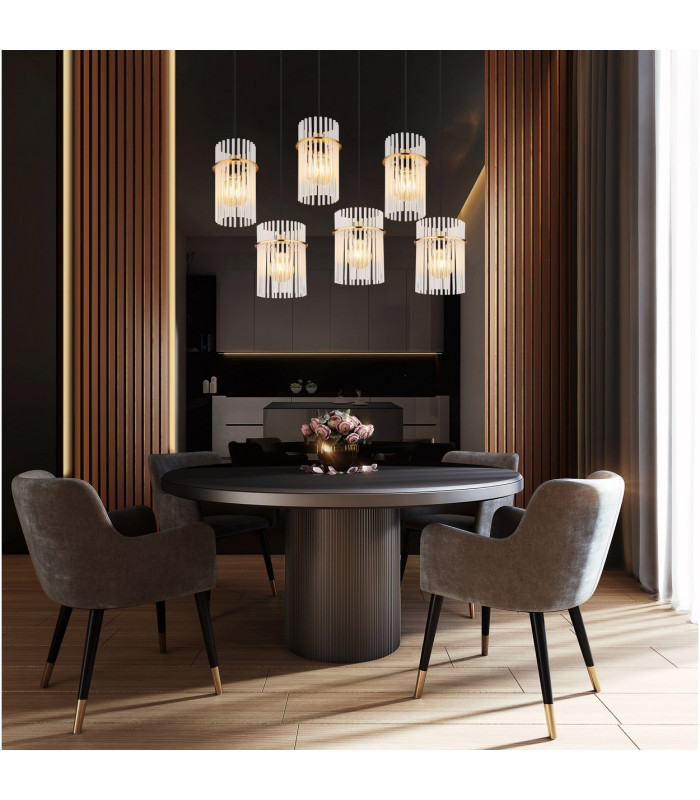 Gorley Cluster Pendant Ceiling Light Gold Colours Matt Opal Glass Shade 6x E27-9