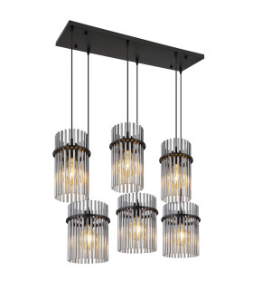 Gorley Cluster Pendant Ceiling Light Matt Black Smoke Glass Shade 6x E27-1