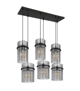 Gorley Cluster Pendant Ceiling Light Matt Black Smoke Glass Shade 6x E27-2
