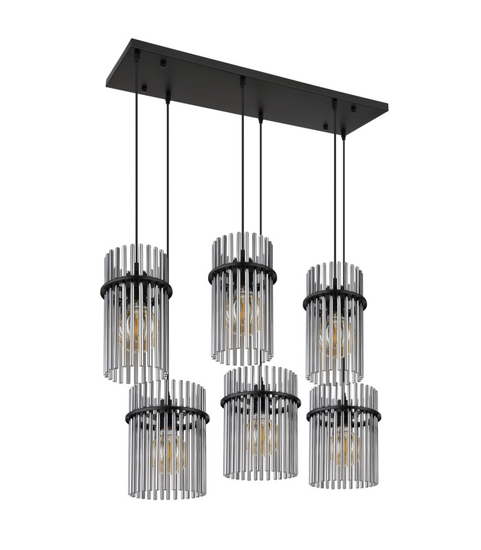 Gorley Cluster Pendant Ceiling Light Matt Black Smoke Glass Shade 6x E27-2