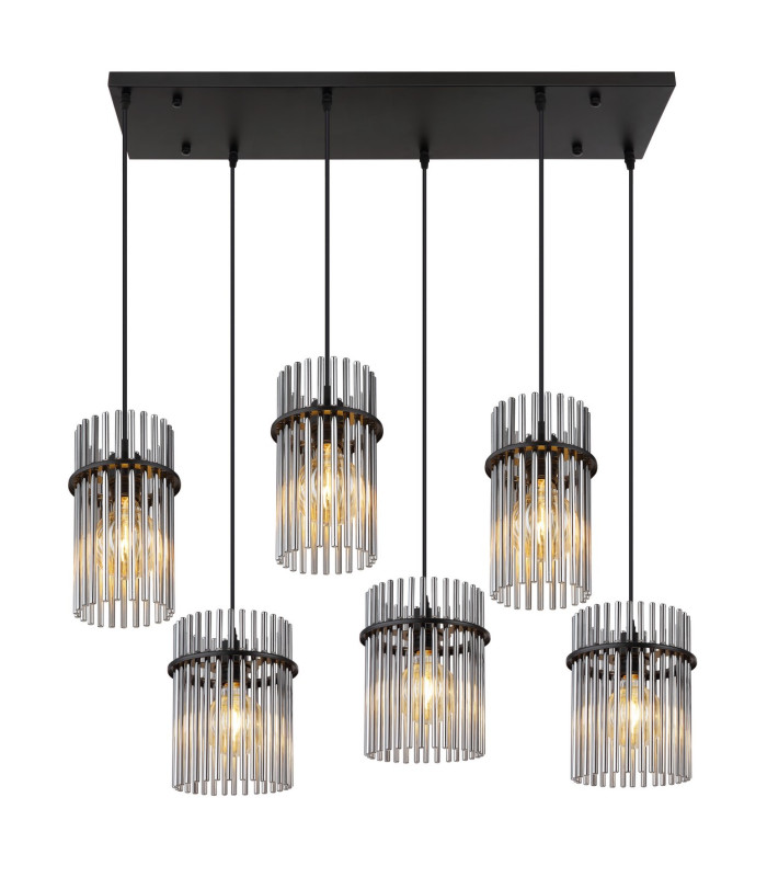 Gorley Cluster Pendant Ceiling Light Matt Black Smoke Glass Shade 6x E27-3