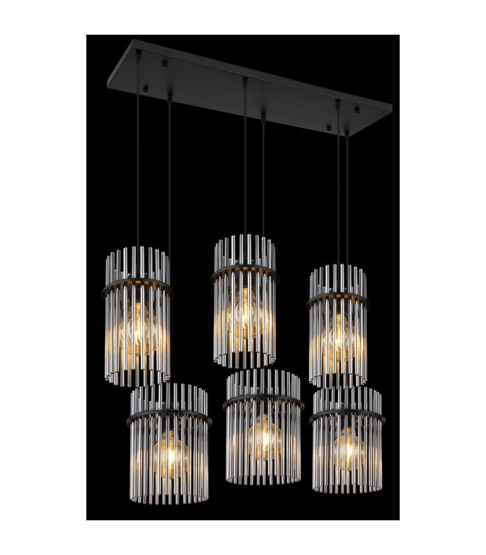 Gorley Cluster Pendant Ceiling Light Matt Black Smoke Glass Shade 6x E27-4