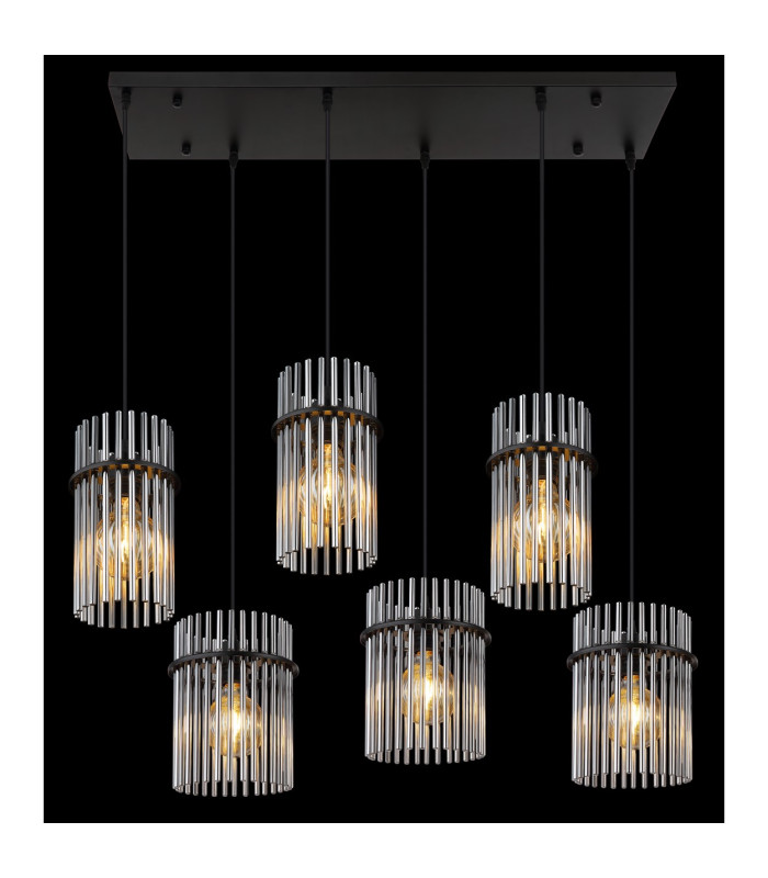 Gorley Cluster Pendant Ceiling Light Matt Black Smoke Glass Shade 6x E27-5