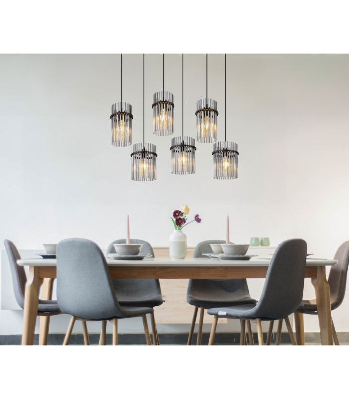 Gorley Cluster Pendant Ceiling Light Matt Black Smoke Glass Shade 6x E27-9