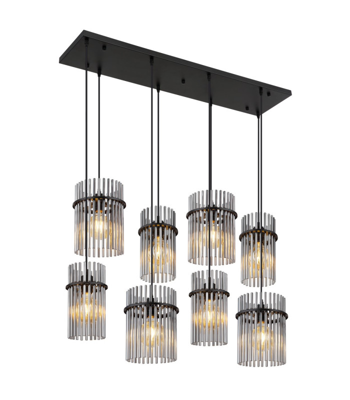 Gorley Cluster Pendant Ceiling Light Matt Black Smoke Glass Shade 8x E27-1