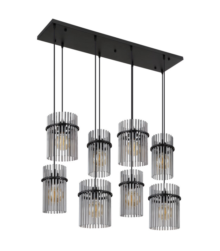 Gorley Cluster Pendant Ceiling Light Matt Black Smoke Glass Shade 8x E27-2