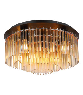 Gorley Ceiling Light Matt Black Amber Glass Shade 5x E27-1