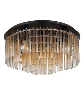 Gorley Ceiling Light Matt Black Amber Glass Shade 5x E27-2