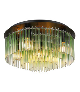 Gorley Ceiling Light Matt Black Green Glass Shade 5x E27-1