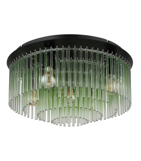 Gorley Ceiling Light Matt Black Green Glass Shade 5x E27-2
