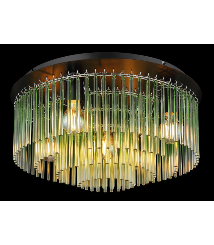 Gorley Ceiling Light Matt Black Green Glass Shade 5x E27-3