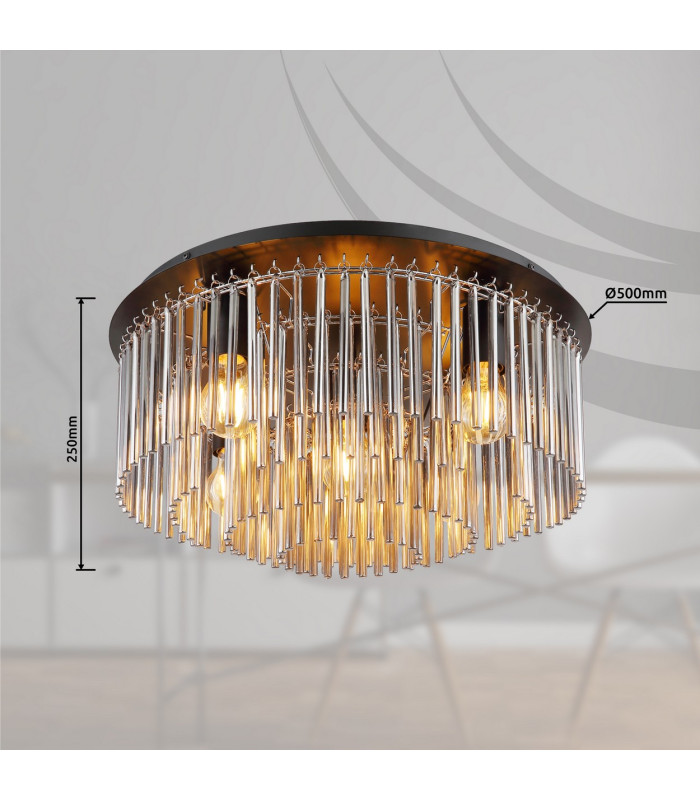 Gorley Ceiling Light Matt Black Smoke Glass Shade 5x E27-5