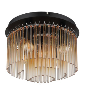 Gorley Ceiling Light Matt Black Amber Glass Shade 5x E14-2