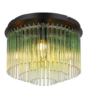 Gorley Ceiling Light Matt Black Green Glass Shade 5x E14-1