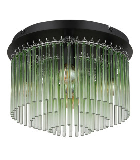 Gorley Ceiling Light Matt Black Green Glass Shade 5x E14-2
