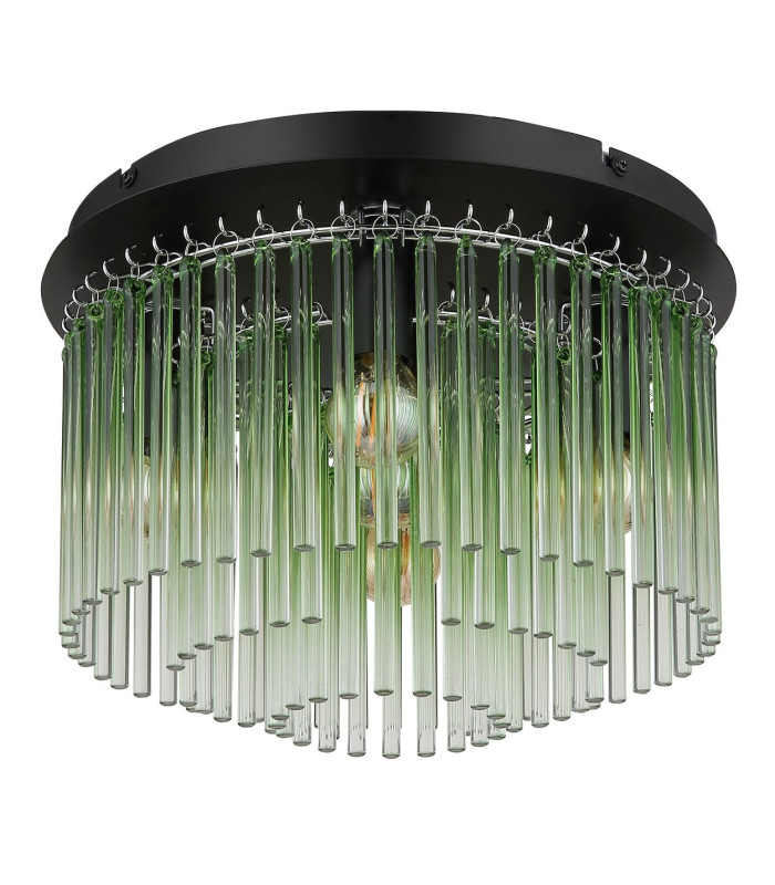 Gorley Ceiling Light Matt Black Green Glass Shade 5x E14-2