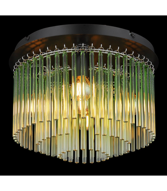 Gorley Ceiling Light Matt Black Green Glass Shade 5x E14-3