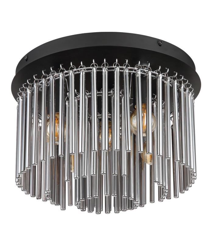Gorley Ceiling Light Matt Black Smoke Glass Shade 5x E14-2