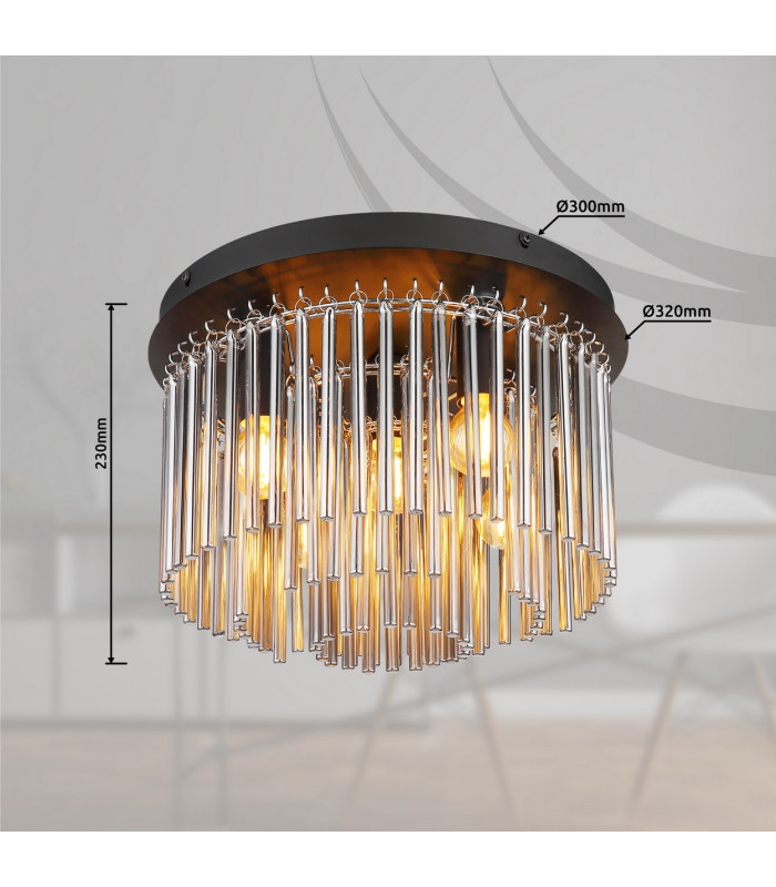 Gorley Ceiling Light Matt Black Smoke Glass Shade 5x E14-5