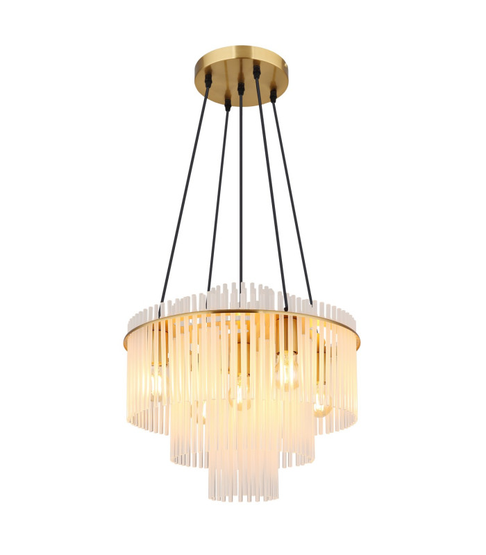 Gorley Pendant Ceiling Light Gold Colours Matt Opal Glass Shade 5x E27-1