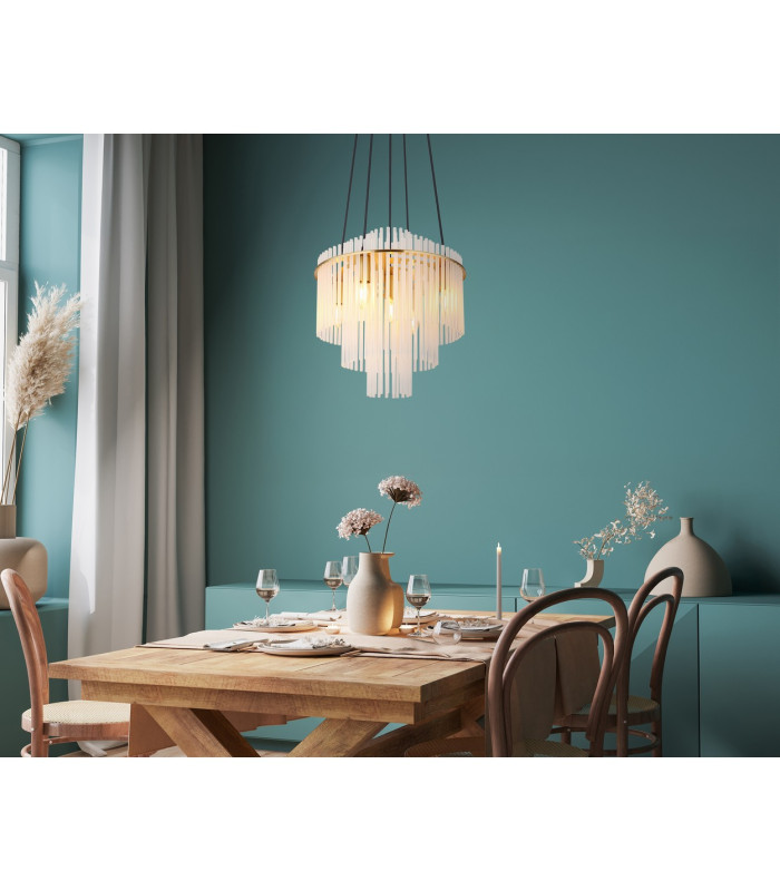 Gorley Pendant Ceiling Light Gold Colours Matt Opal Glass Shade 5x E14-5