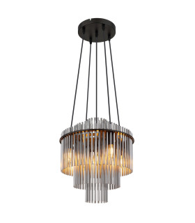 Gorley Pendant Ceiling Light Matt Black Smoke Glass Shade 5x E14-1