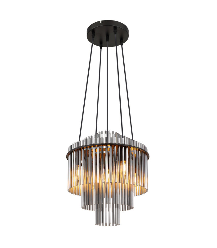 Gorley Pendant Ceiling Light Matt Black Smoke Glass Shade 5x E14-1