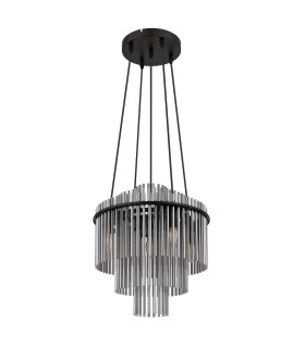 Gorley Pendant Ceiling Light Matt Black Smoke Glass Shade 5x E14-2