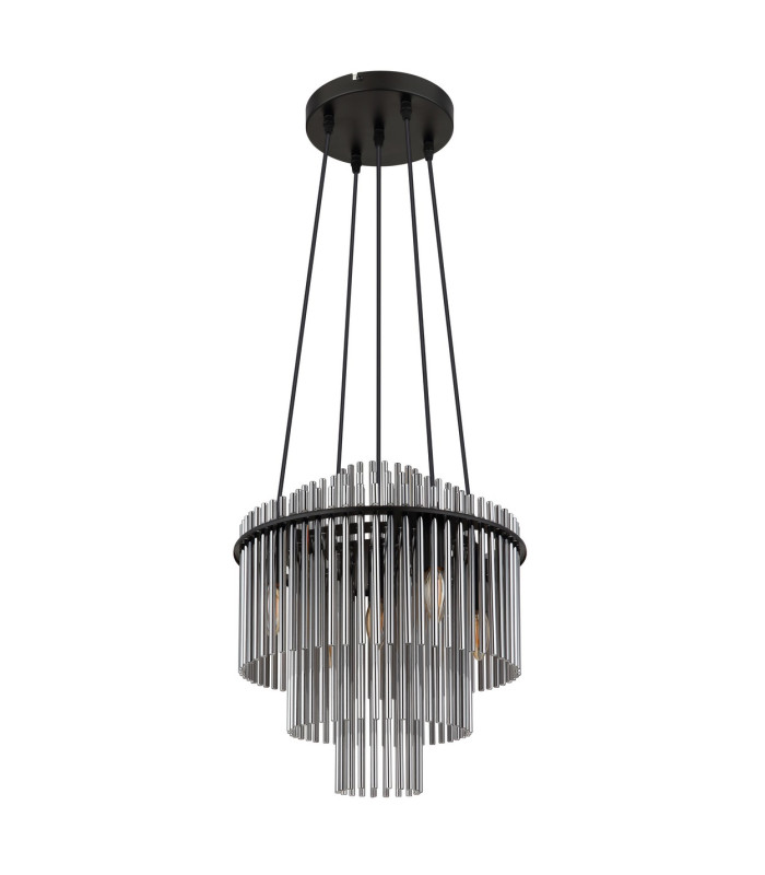 Gorley Pendant Ceiling Light Matt Black Smoke Glass Shade 5x E14-2