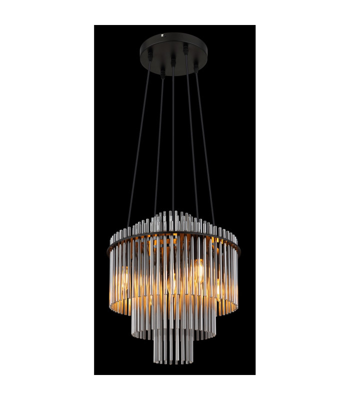 Gorley Pendant Ceiling Light Matt Black Smoke Glass Shade 5x E14-4
