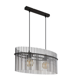 Gorley Pendant Ceiling Light Matt Black Smoke Glass Shade 2x E27-2