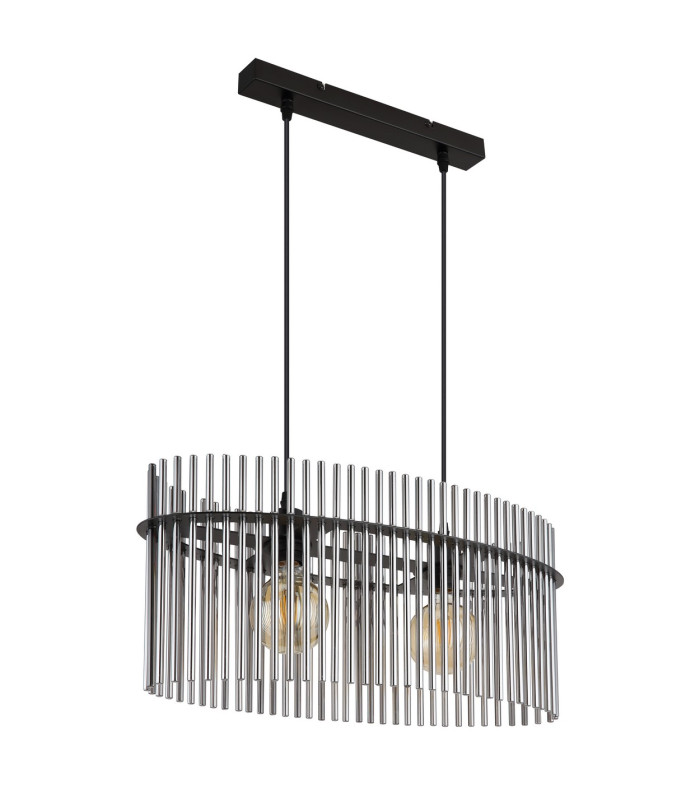 Gorley Pendant Ceiling Light Matt Black Smoke Glass Shade 2x E27-2