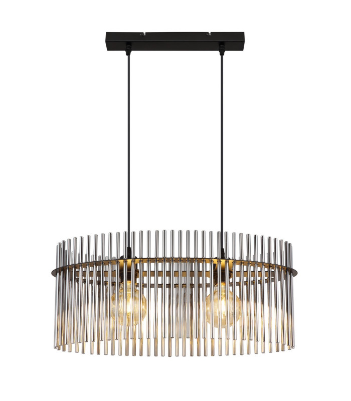 Gorley Pendant Ceiling Light Matt Black Smoke Glass Shade 2x E27-3