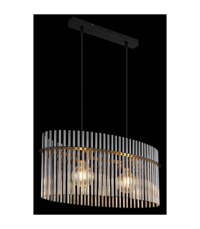 Gorley Pendant Ceiling Light Matt Black Smoke Glass Shade 2x E27-5