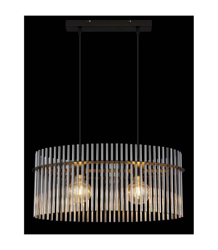 Gorley Pendant Ceiling Light Matt Black Smoke Glass Shade 2x E27-6