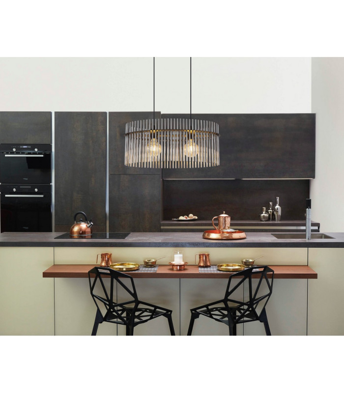 Gorley Pendant Ceiling Light Matt Black Smoke Glass Shade 2x E27-7