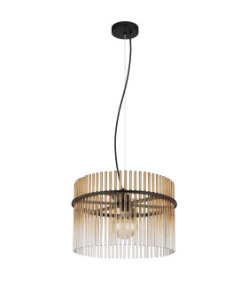 Gorley Pendant Ceiling Light Matt Black Amber Glass Shade 1x E27-2