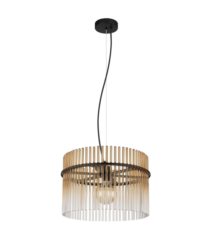 Gorley Pendant Ceiling Light Matt Black Amber Glass Shade 1x E27-2