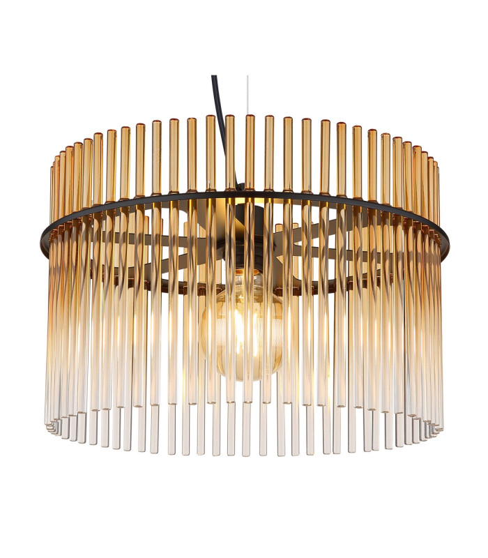 Gorley Pendant Ceiling Light Matt Black Amber Glass Shade 1x E27-3
